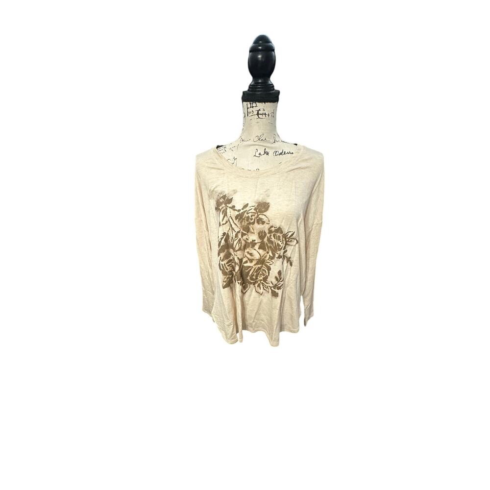Cabi Beige Long Sleeve Graphic Floral Top - Size Small